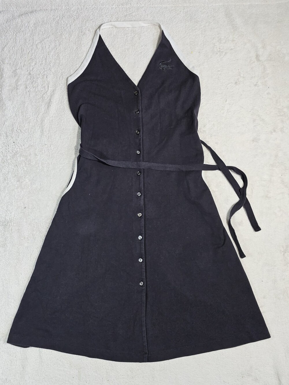 Lacosten halterneck mekko Black Halter Button-Front Dress with Waist Tie